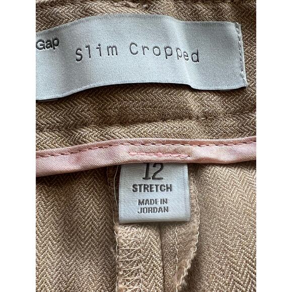 Gap Slim Cropped Khaki Brown Herringbone Pants Size 12 - Picture 5 of 9